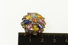 Load image into Gallery viewer, 14K Sapphire Topaz Diamond Ornate Flower Cluster Pendant White Gold