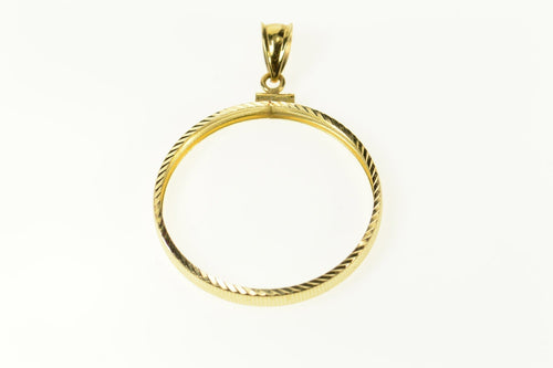 14K 31mm Coin Holder Bezel Grooved Round Pendant Yellow Gold