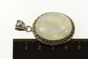 Sterling Silver Oval Moonstone Natural Cabochon Ornate Pendant