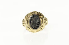 Load image into Gallery viewer, 10K 1930&#39;s Carved Hematite Intaglio Statement Ring Size 10 Yellow Gold
