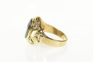 10K 1930's Carved Hematite Intaglio Statement Ring Size 10 Yellow Gold