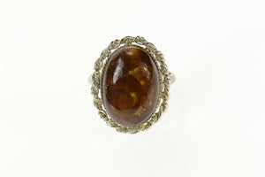 Sterling Silver Fire Agate Oval Cabochon Wrap Statement Ring Size 9