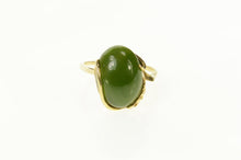 Load image into Gallery viewer, 14K Retro Jadeite Oval Cabochon Wheat Accent Ring Size 9 Yellow Gold