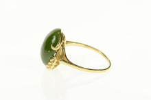 Load image into Gallery viewer, 14K Retro Jadeite Oval Cabochon Wheat Accent Ring Size 9 Yellow Gold