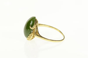 14K Retro Jadeite Oval Cabochon Wheat Accent Ring Size 9 Yellow Gold