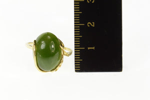 14K Retro Jadeite Oval Cabochon Wheat Accent Ring Size 9 Yellow Gold