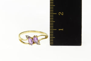 14K Pear Amethyst Diamond Accent Bypass Ring Size 6 Yellow Gold