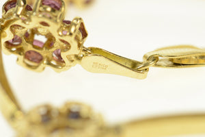 14K Topaz Peridot Amethyst Flower Cluster Bracelet 6.75" Yellow Gold
