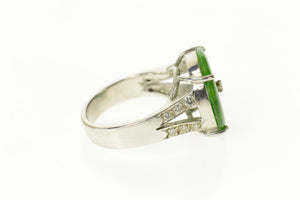 18K Jade Diamond Round Ornate Statement Ring Size 8 White Gold