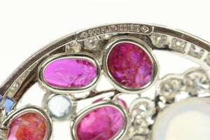 Platinum Ruby Diamond Sapphire Opal Flower Ornate Pin/Brooch