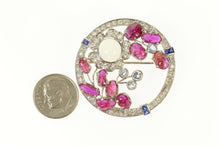 Load image into Gallery viewer, Platinum Ruby Diamond Sapphire Opal Flower Ornate Pin/Brooch
