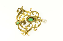 Load image into Gallery viewer, 14K Victorian Chrysoprase Seed Pearl Scroll Pendant/Pin Yellow Gold