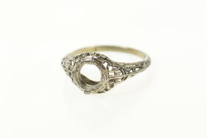 18K 5.75mm Art Deco Filigree Engagement Setting Ring Size 6.25 White Gold