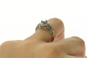 18K 5.75mm Art Deco Filigree Engagement Setting Ring Size 6.25 White Gold