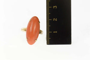 14K 1930's Oval Red Coral Cabochon Statement Ring Size 6 Yellow Gold
