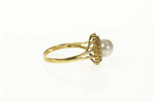 Load image into Gallery viewer, 14K Pearl Diamond Halo Classic Statement Cocktail Ring Size 6.75 Yellow Gold