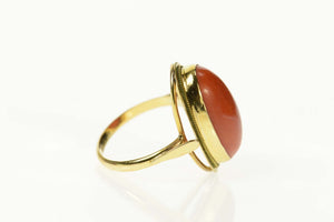 18K Victorian Red Coral Cabochon Statement Ring Size 6.25 Yellow Gold