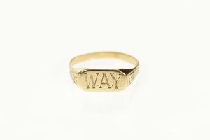 10K Victorian WAY Engraved Squared Band Ring Size 1.75 Yellow Gold