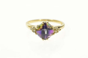 14K Mystic Topaz Diamond Cluster Accent Ring Size 7.25 Yellow Gold