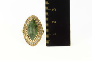 14K Victorian Marquise Nephrite Seed Pearl Ring Size 6.25 Yellow Gold