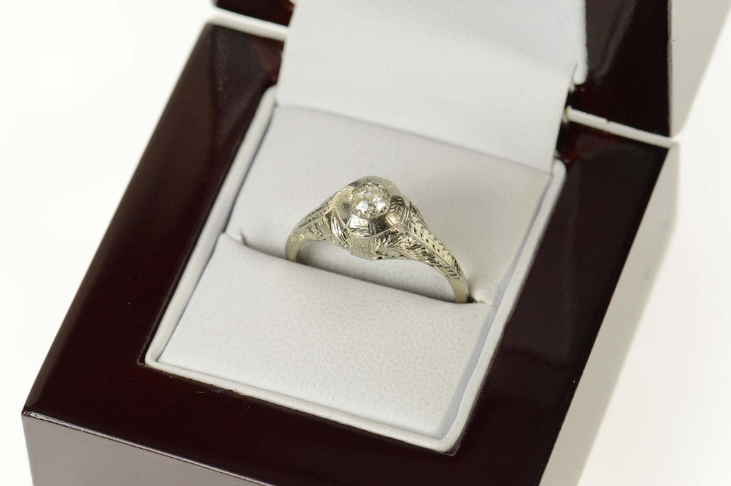 18K Art Deco Diamond Filigree Engagement Ring Size 6.75 White Gold
