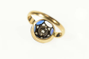 14K Edwardian Syn. Sapphire Diamond Round Ring Size 7 Yellow Gold