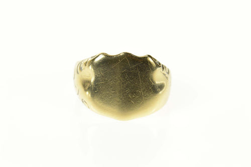 14K 1930's Shield Monogram Engravable Ornate Ring Size 7.25 Yellow Gold