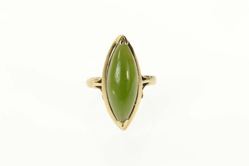 14K Marquise Nephrite Victorian Statement Ring Size 6.25 Yellow Gold