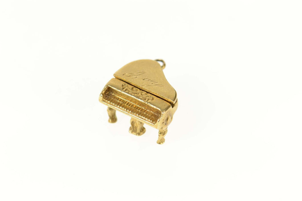 14K 3D Articulated Grand Piano Engraved Joy Charm/Pendant Yellow Gold