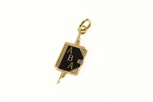 14K Alpha Beta Alpha Library Fraternity Book Charm/Pendant Yellow Gold