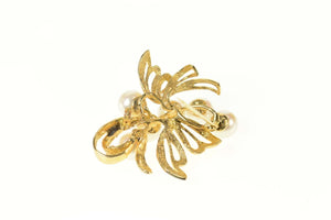 14K Pearl Ornate Retro Floral Cluster Pin/Brooch Yellow Gold