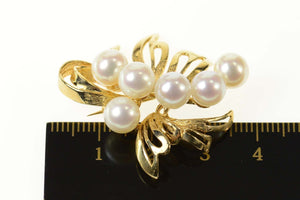 14K Pearl Ornate Retro Floral Cluster Pin/Brooch Yellow Gold