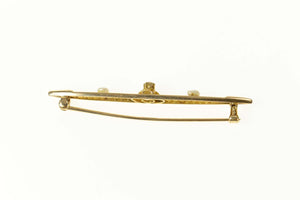 14K Victorian Diamond Seed Pearl Filigree Bar Pin/Brooch Yellow Gold