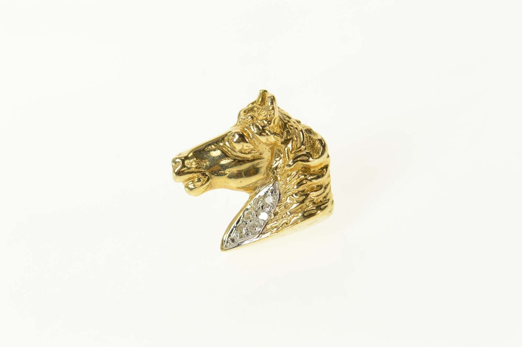 14K Diamond Accent Horse Head Lapel Pin/Brooch Yellow Gold