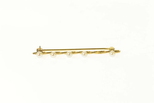 14K Pearl Squared Twist Retro Bar Pin/Brooch Yellow Gold