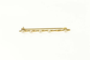 14K Pearl Squared Twist Retro Bar Pin/Brooch Yellow Gold