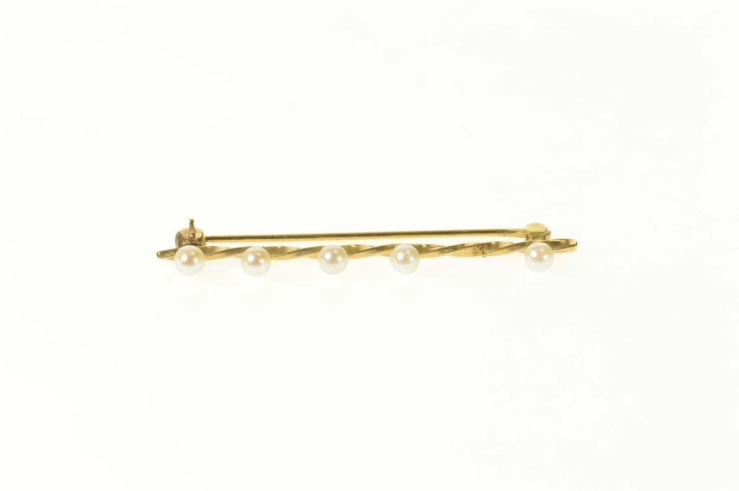 14K Pearl Squared Twist Retro Bar Pin/Brooch Yellow Gold