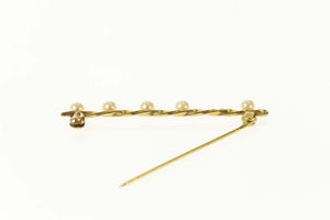 14K Pearl Squared Twist Retro Bar Pin/Brooch Yellow Gold