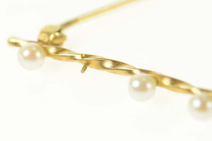 14K Pearl Squared Twist Retro Bar Pin/Brooch Yellow Gold