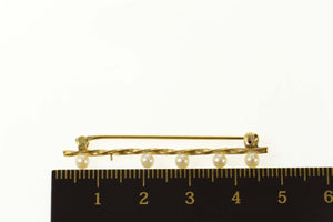 14K Pearl Squared Twist Retro Bar Pin/Brooch Yellow Gold