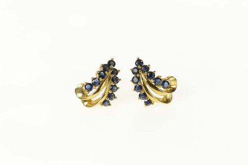 14K Sapphire Leaf Swirl Statement Stud Earrings Yellow Gold