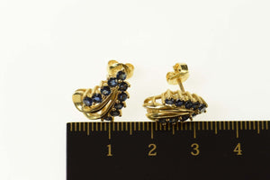 14K Sapphire Leaf Swirl Statement Stud Earrings Yellow Gold