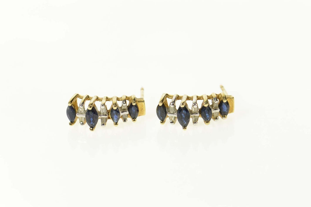 10K Marquise Sapphire Diamond Accent Stud Earrings Yellow Gold