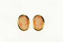 Load image into Gallery viewer, 18K Retro Carved Lady Shell Cameo Ornate Stud Earrings Yellow Gold