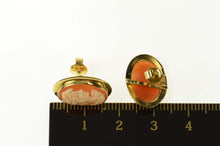 Load image into Gallery viewer, 18K Retro Carved Lady Shell Cameo Ornate Stud Earrings Yellow Gold