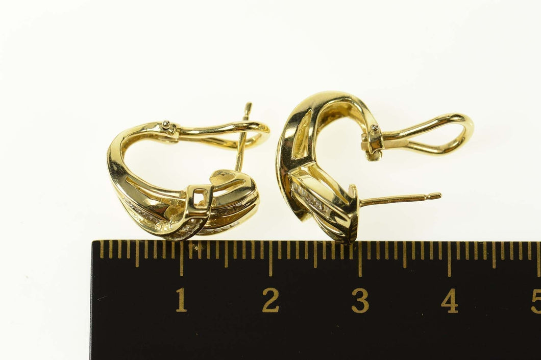 14K Baguette Diamond Criss Cross French Clip Earrings Yellow Gold