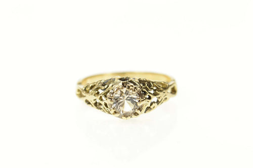 14K Ornate Filigree CZ Retro Promise Engagement Ring Size 5 Yellow Gold