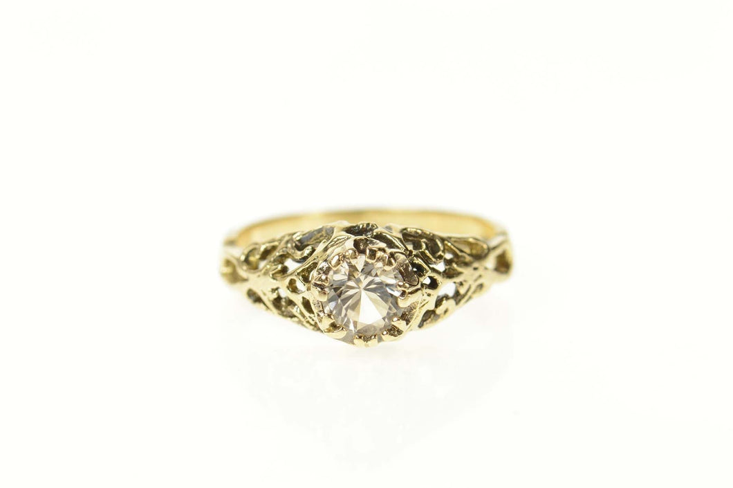 14K Ornate Filigree CZ Retro Promise Engagement Ring Size 5 Yellow Gold