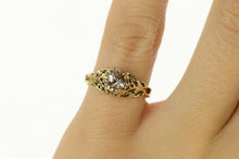 Load image into Gallery viewer, 14K Ornate Filigree CZ Retro Promise Engagement Ring Size 5 Yellow Gold