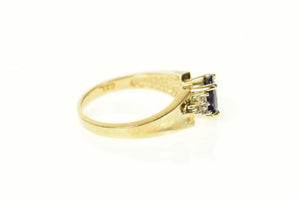 10K Sapphire Diamond Cluster Accent Engagement Ring Size 6 Yellow Gold